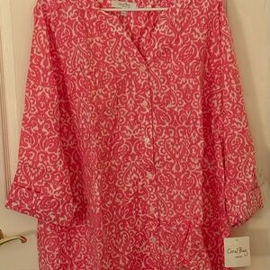 Coral Bay Pink Bell Sleeve Button Down Shirt 2X NWT